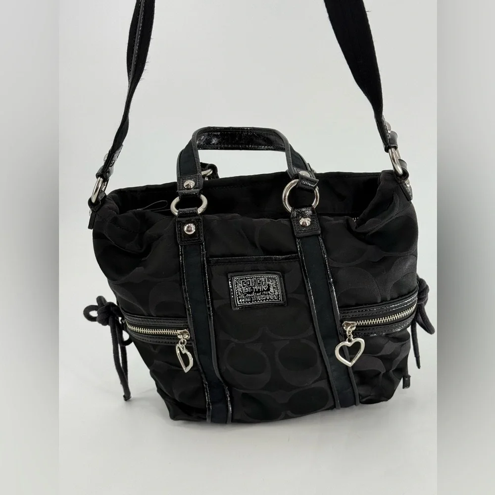 Coach Black‎ Signature Fabric and Patent Leather Daisy Tote